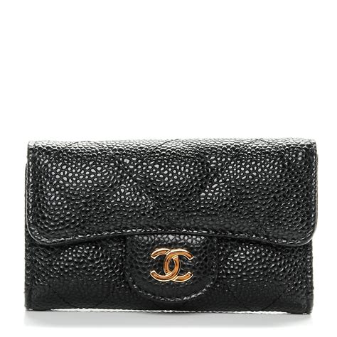 chanel 6 key holder quilted diamond black|Chanel caviar key holder.